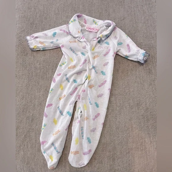 Vintage 80s Sasson Baby Candy Print Onesie 0-3M - Picture 2 of 4